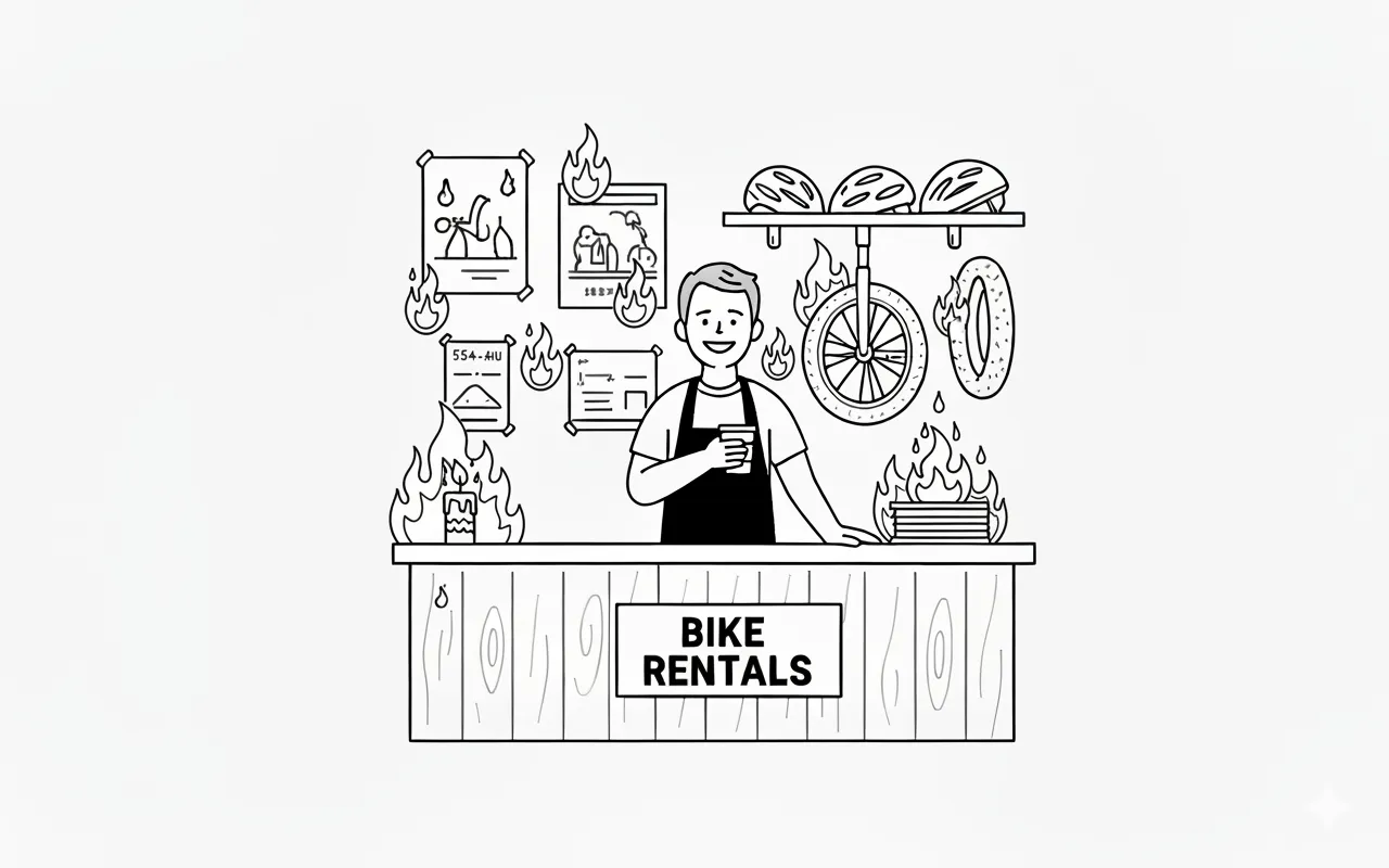 Moped shop — fire spreading