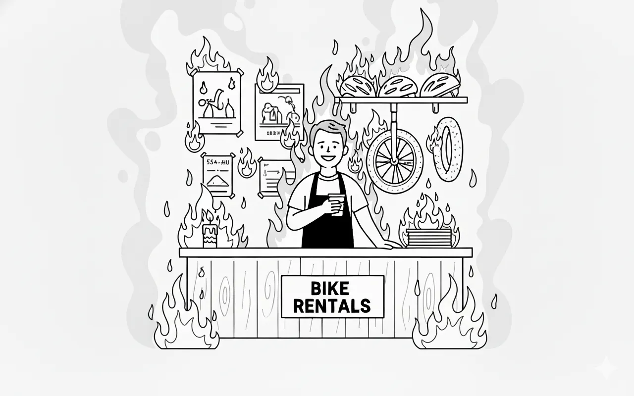 Moped shop — engulfed in flames