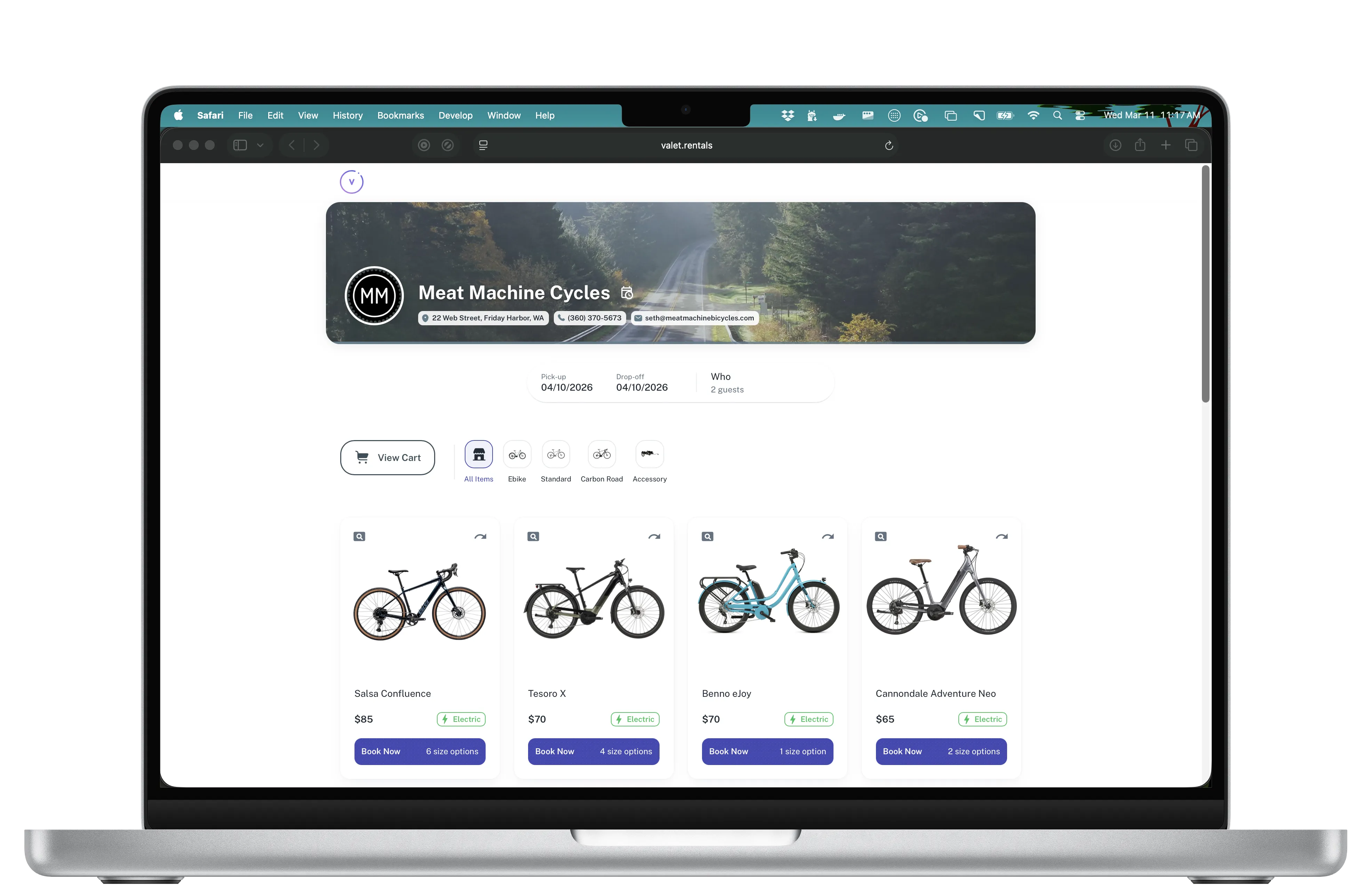 Customer rental catalog on desktop