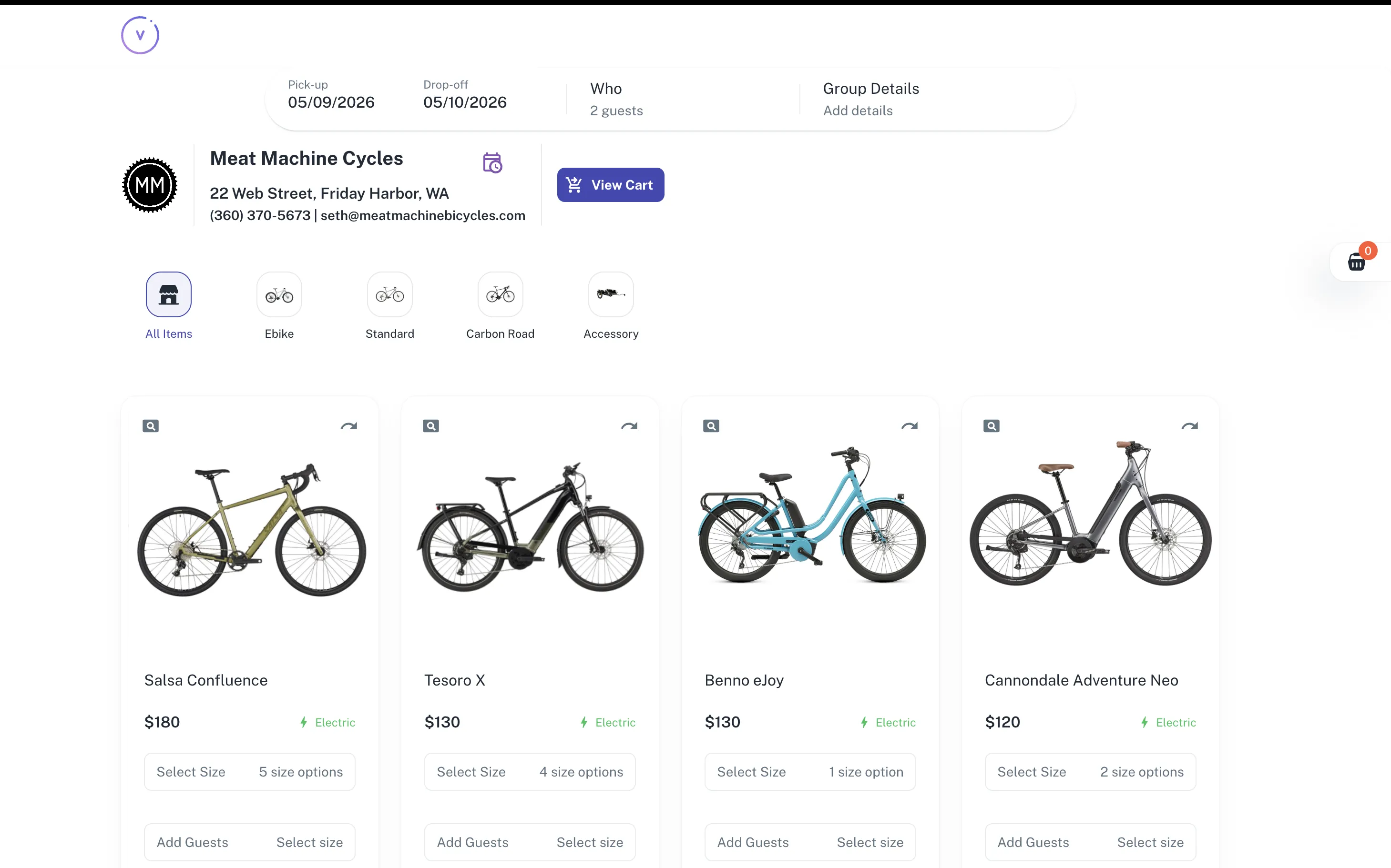 Valet online booking interface for moped rentals