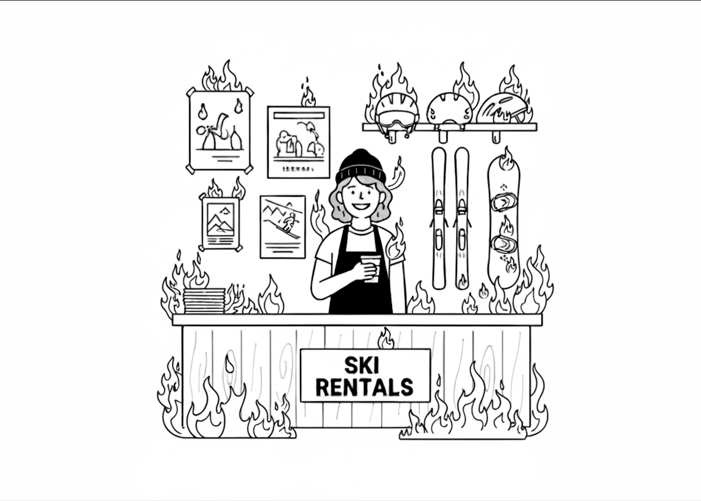 Ski shop — fire spreading