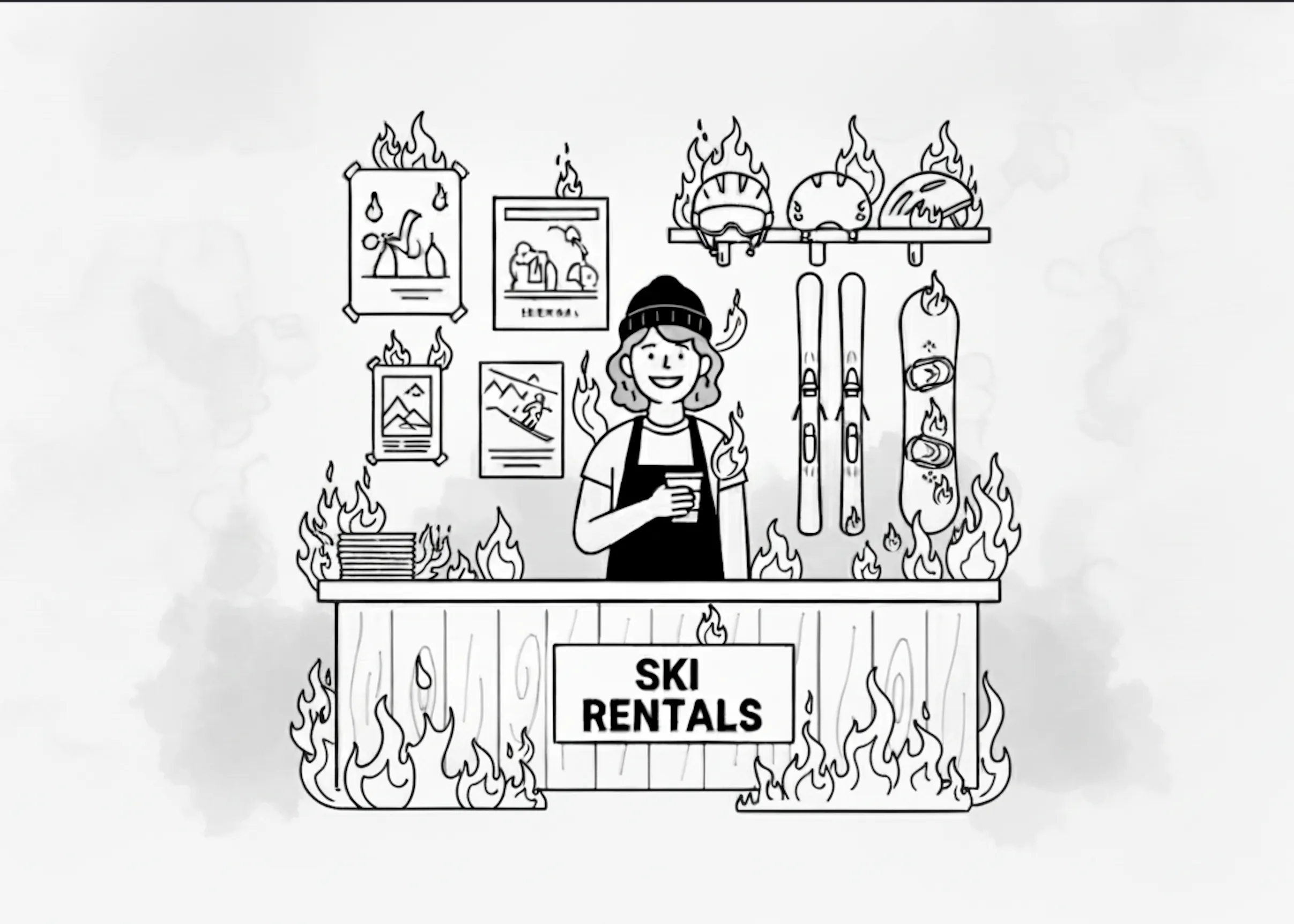 Ski shop — engulfed in flames