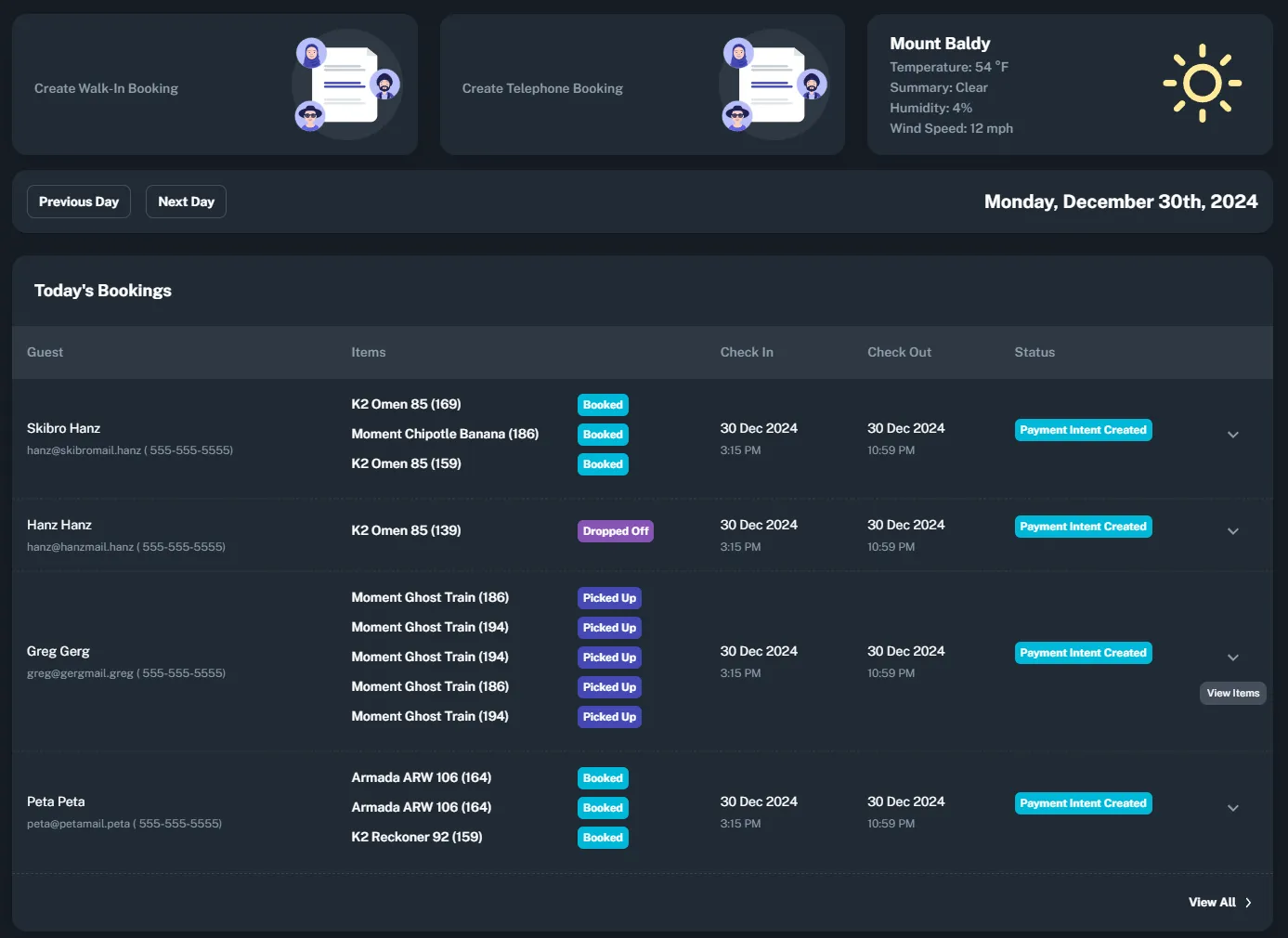 Screenshot 2024-12-30 151426 Valet bike rental management dashboard