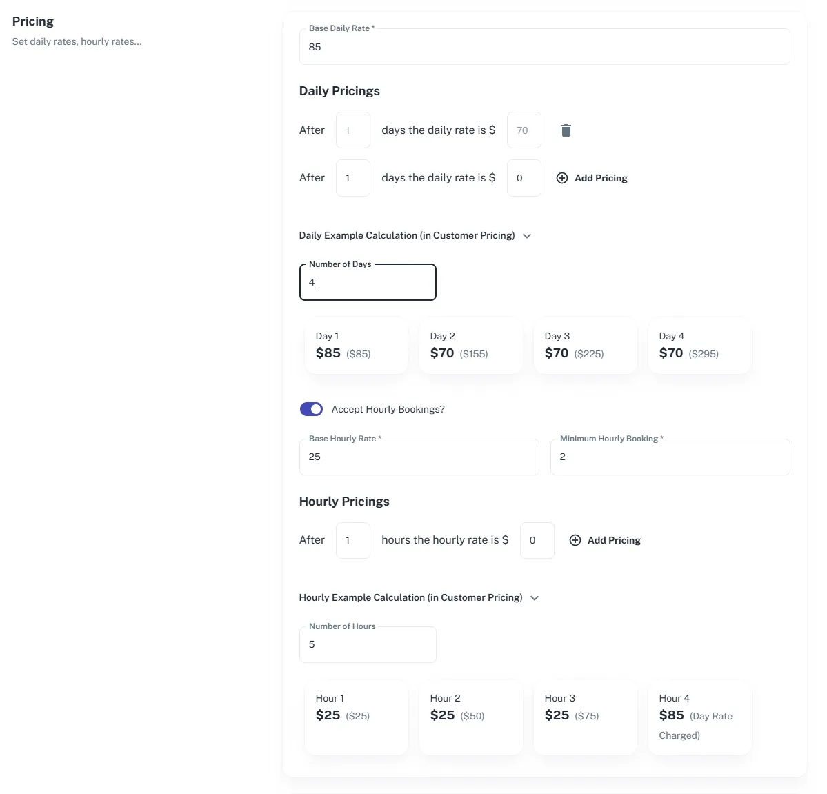 rental equipment software pricing controls