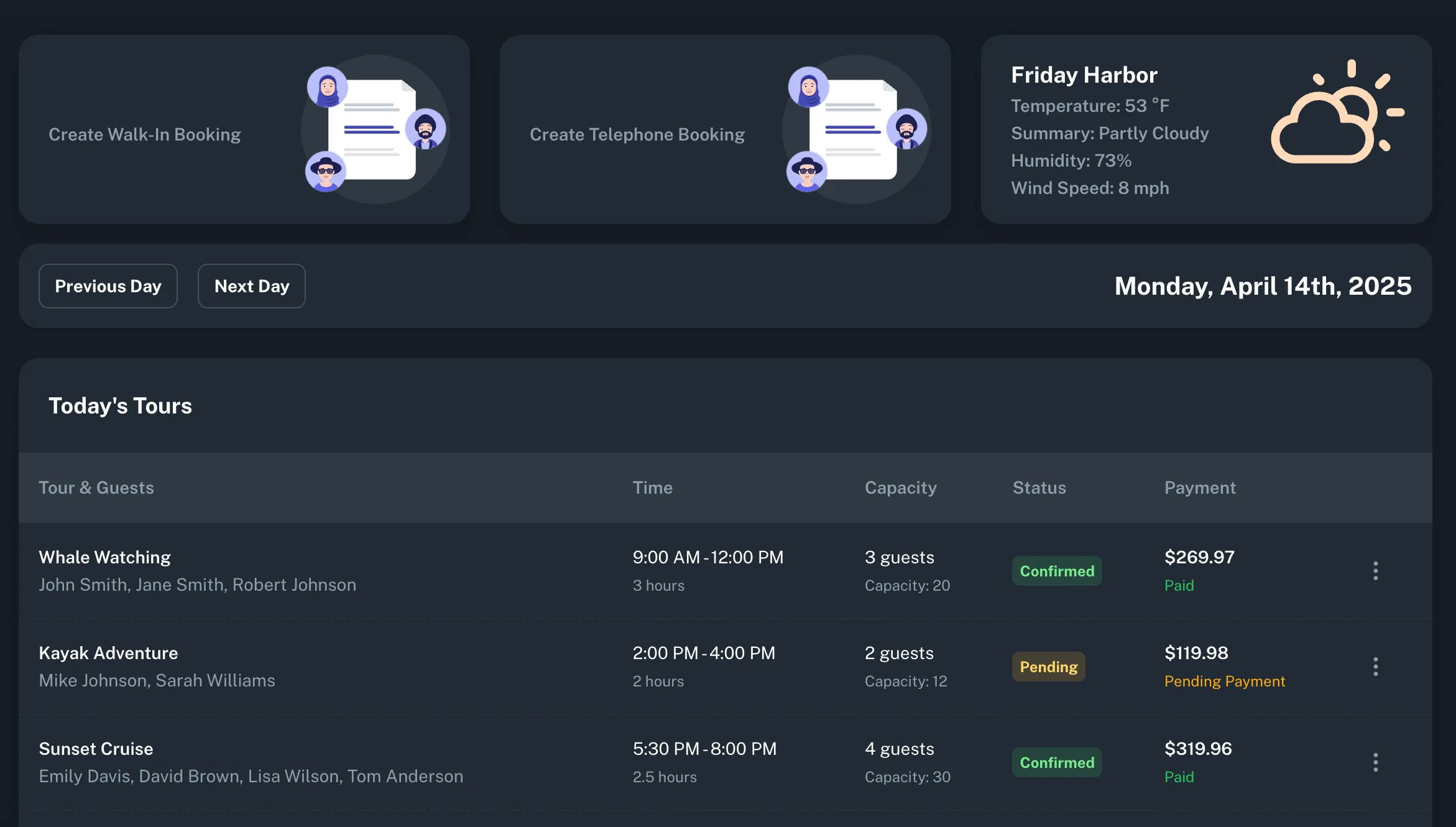 Tour Software Booking Interface